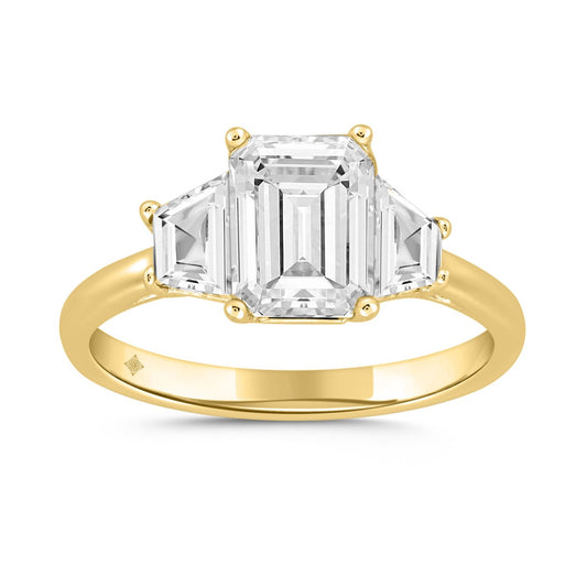 2 3/4CT ROUND/TRAPEZOID/EMERALD CERTIFIED LAB GROWN DIAMOND RING 14K YELLOW GOLD VS1/VS2