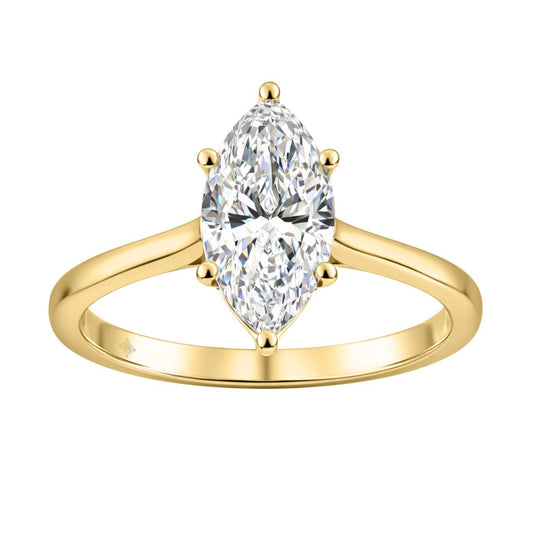 14K YELLOW GOLD 1 1/2CT MARQUISE DIAMOND SOLITAIRE RING - IGI CERTIFIED