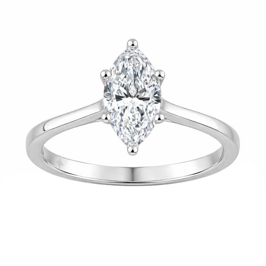 14K WHITE GOLD 1.00CT MARQUISE LAB DIAMOND LADIES SOLITAIRE RING - IGI CERTIFIED