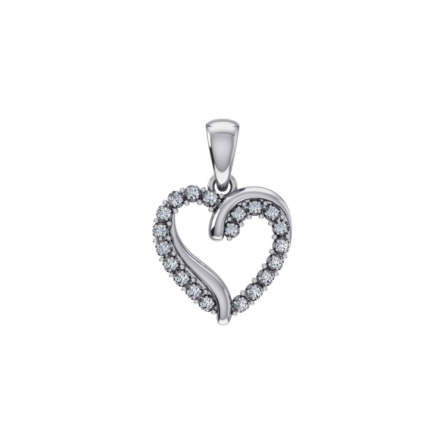 10K White Gold Round Diamond Open Heart Pendant 1/10 Cttw