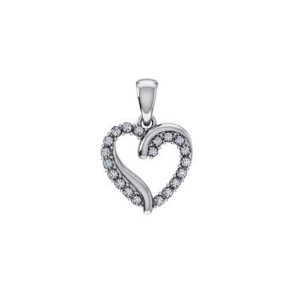 10K White Gold Round Diamond Open Heart Pendant 1/10 Cttw