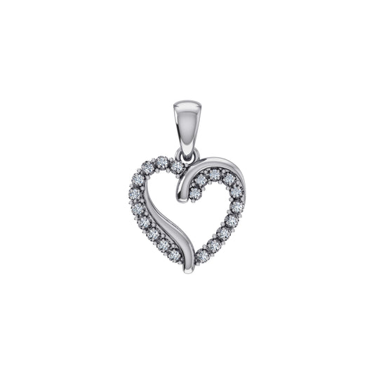 10K White Gold Round Diamond Open Heart Pendant 1/10 Cttw