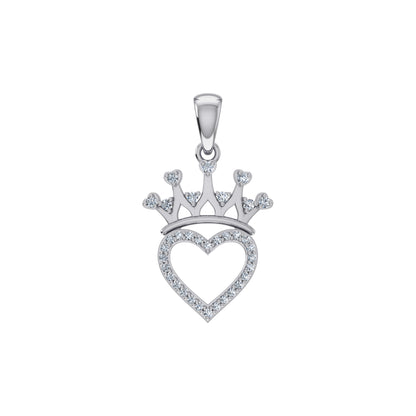 10K White Gold Round Diamond Heart Crown Pendant 1/10 Cttw