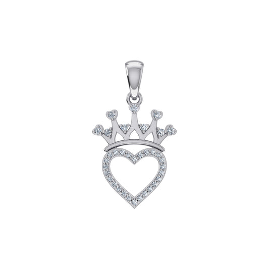 10K White Gold Round Diamond Heart Crown Pendant 1/10 Cttw
