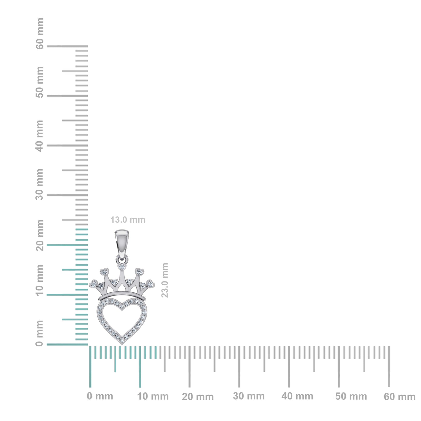 10K White Gold Round Diamond Heart Crown Pendant 1/10 Cttw