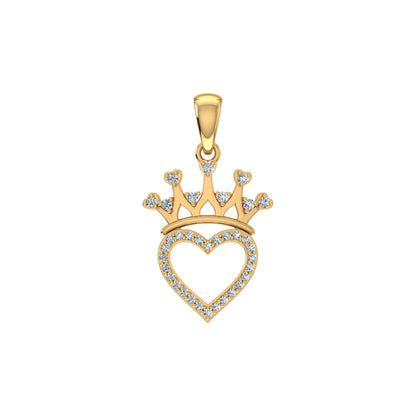 10K gold heart crown pendant with sparkling stones for a royal touch