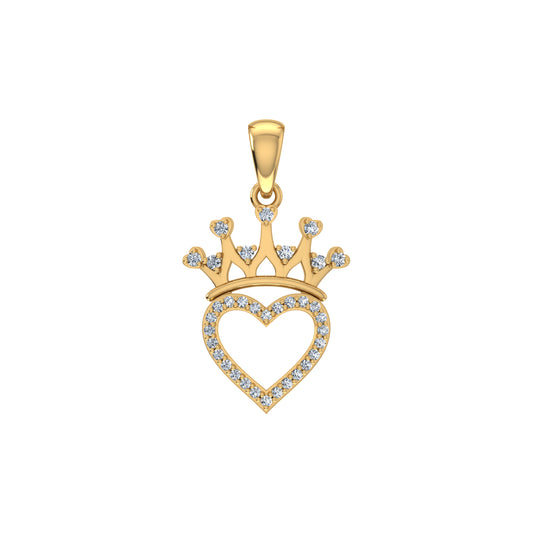 10K Yellow Gold Round Diamond Heart Crown Pendant 1/10 Cttw