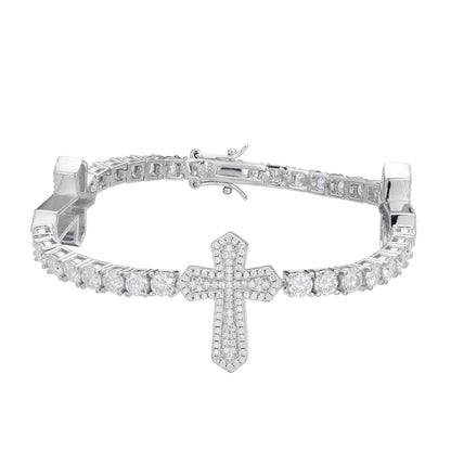Sterling Silver Round Moissanite Cross Religious Bracelet 8.5 Inch RP 12-1/3 Cttw
