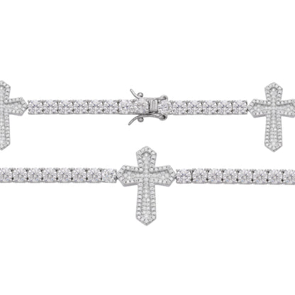 Sterling Silver Round Moissanite Cross Religious Bracelet 8.5 Inch RP 12-1/3 Cttw