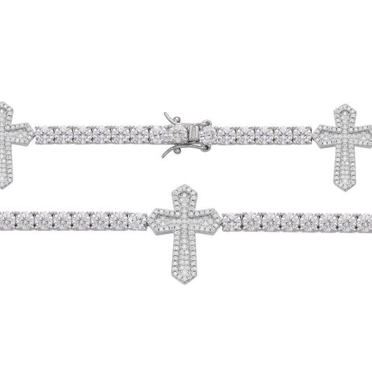 Sterling Silver Round Moissanite Cross Religious Bracelet 8.5 Inch RP 12-1/3 Cttw