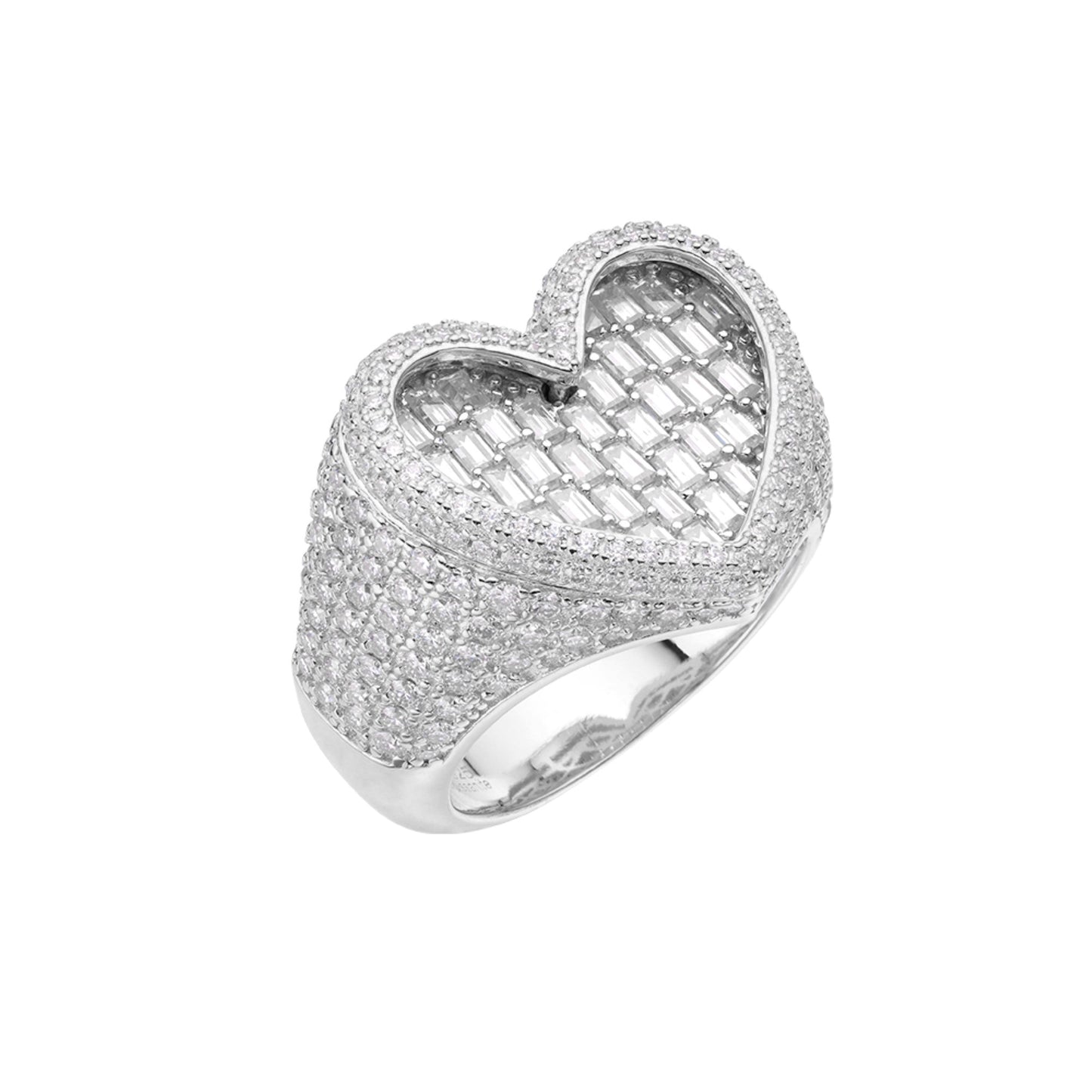 Sterling Silver Round Moissanite Heart Shape Designer Sz 9 Mens Ring Rhodium Plated 5 CT