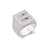 Sterling Silver Round Baguette Moissanite Cluster Initial E Letter Mens Ring 10 RP 5-1/10 Cttw