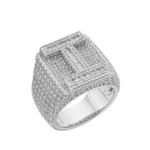 Sterling Silver Round Baguette Moissanite Cluster Initial I Letter Mens Ring 10 RP 5-1/10 Cttw
