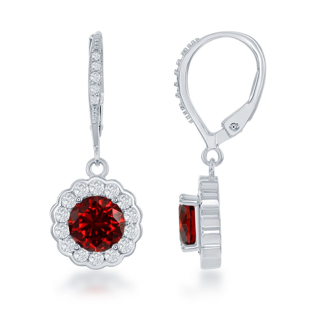 Sterling Silver, January Birthstone w/CZ Border Round Earrings and Necklace Set