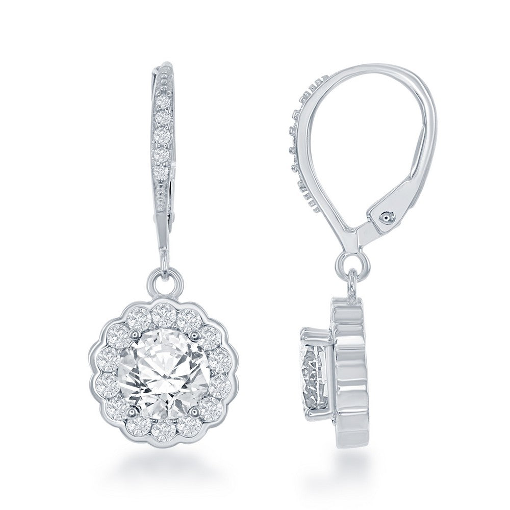 Sterling Silver, April Birthstone w/CZ Border Round Earrings and Necklace Set