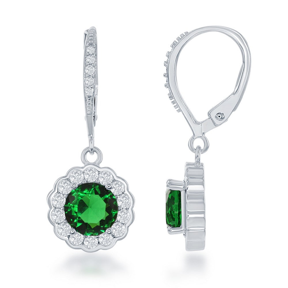Sterling Silver, May Birthstone w/CZ Border Round Earrings and Necklace Set