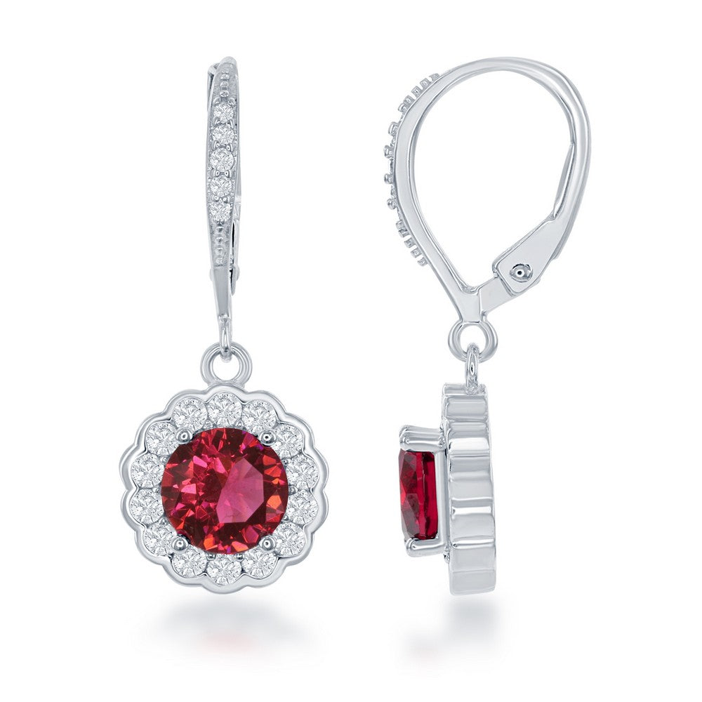 Sterling Silver, July Birthstone w/CZ Border Round Earrings and Necklace Set