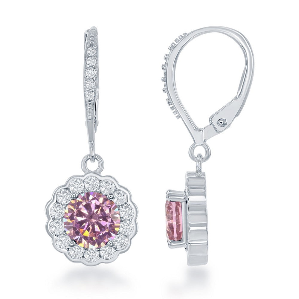 Sterling Silver, October Birthstone wCZ Border Round Earrings and Necklace Set