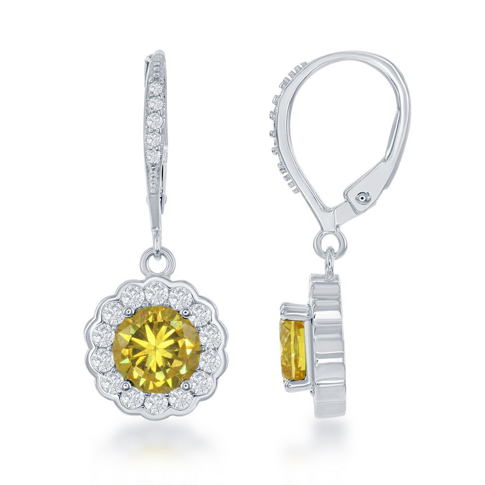 Sterling Silver, November Birthstone w/CZ Border Round Earrings and Necklace Set