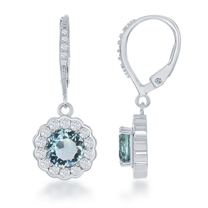 Sterling Silver, December Birthstone w/CZ Border Round Earrings and Necklace Set