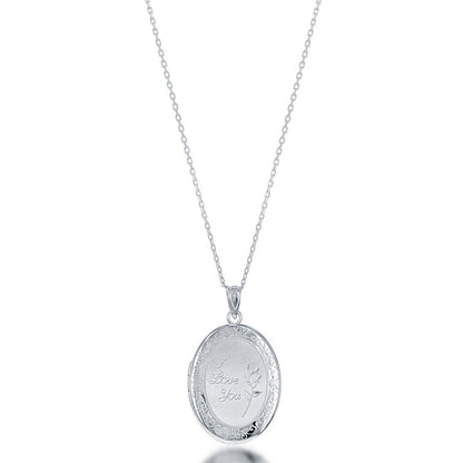 Sterling Silver "I Love You" with Rose Oval Locket W/chain