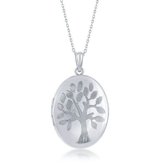 Sterling Silver, Tree of Life Design Oval Locket W/chain