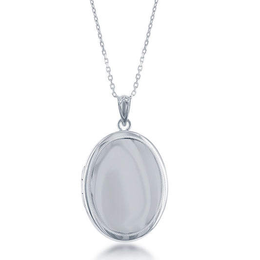 Sterling Silver, Shiny Oval Locket W/chain