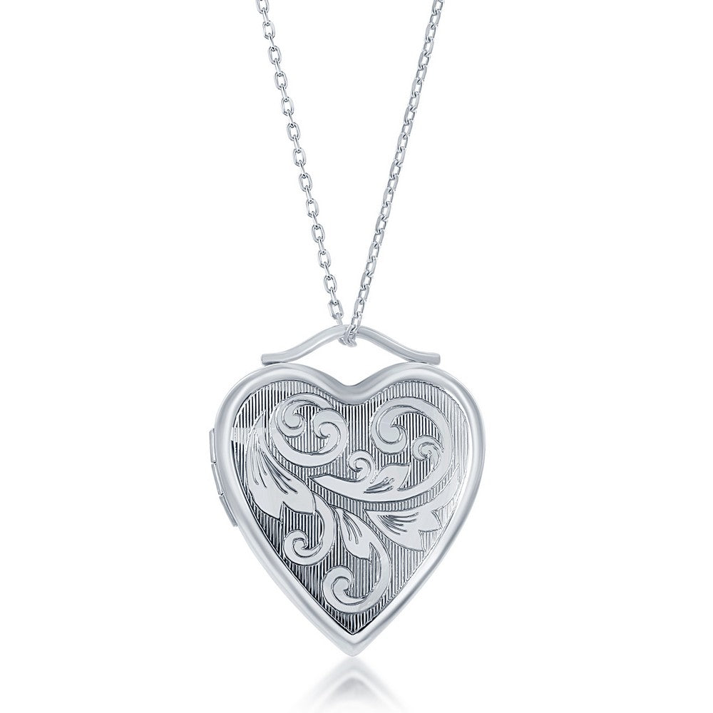 Sterling Silver, Leaf Swirl Heart Locket W/chain