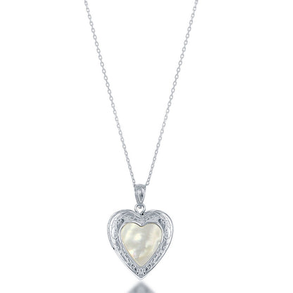Sterling Silver, Mother of Pearl Center Heart Locket W/chain