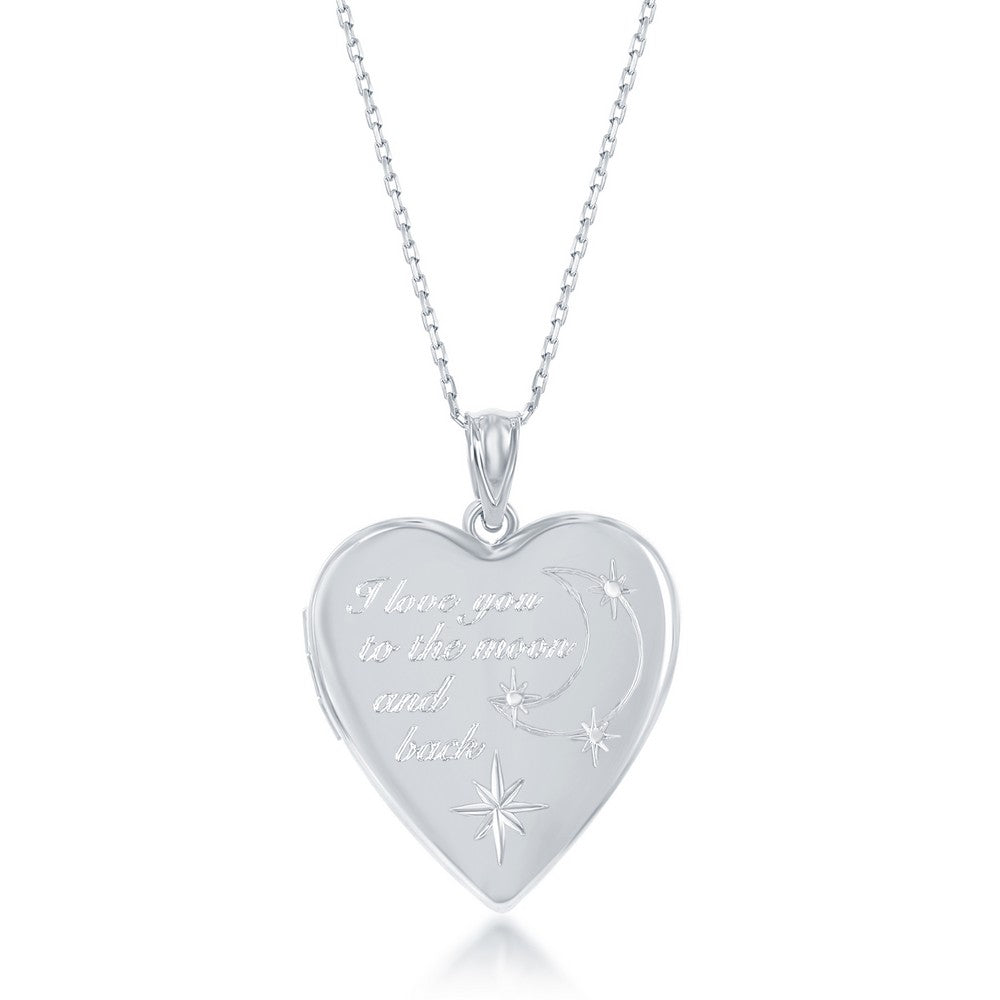 Sterling Silver, "I Love You To The Moon & Back" Heart Locket w/Chain