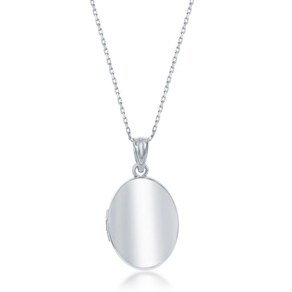 Sterling Silver, One Side High Polish & Other Side Matte 16mm Oval Locket w/Chain