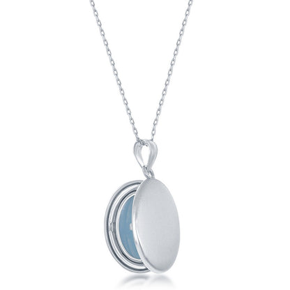 Sterling Silver, One Side High Polish & Other Side Matte 16mm Oval Locket w/Chain