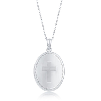 Sterling Silver Cross Oval Locket W/chain