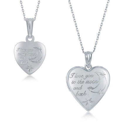 Sterling Silver 2PC Mother & Daughter Set, Heart Pendant + Locket - I Love You to the Moon & Back