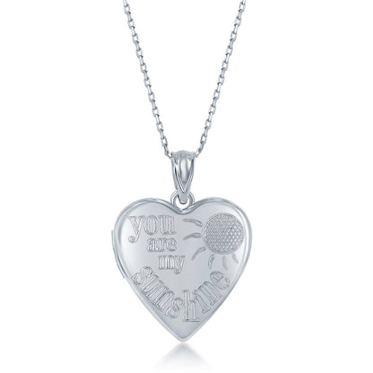 Sterling Silver 2PC Mother & Daughter Set, Heart Pendant + Locket - You Are My Sunshine