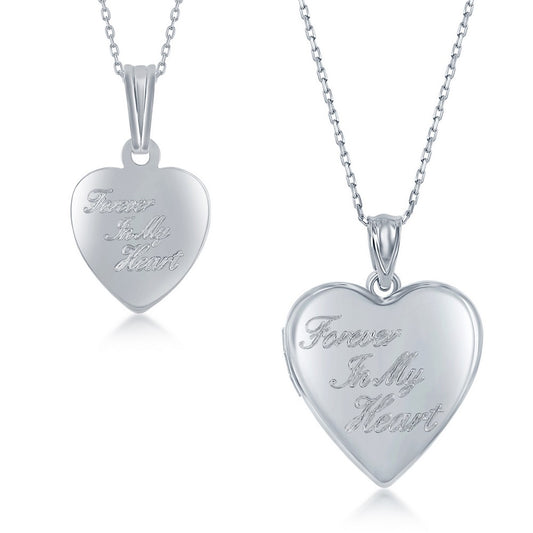 Sterling Silver 2PC Mother & Daughter Set, Heart Pendant + Locket - Forever in My Heart