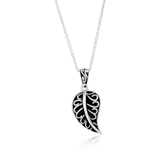 Sterling Silver, Oxidized Leaf Design Pendant w/Chain