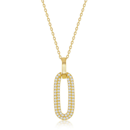 Sterling Silver, Oval Micro Pave CZ Door Knocker Pendant - Gold Plated