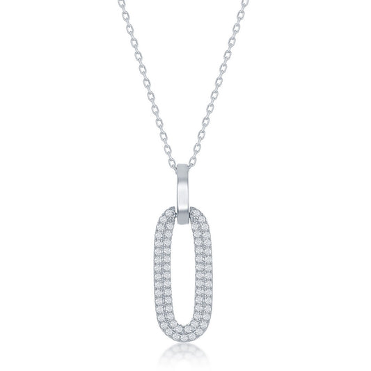 Sterling Silver, Oval Micro Pave CZ Door Knocker Pendant