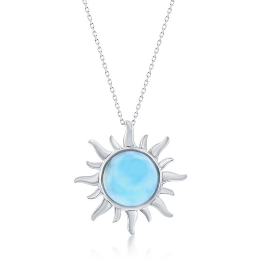 Sterling Silver, Larimar Sun Pendant