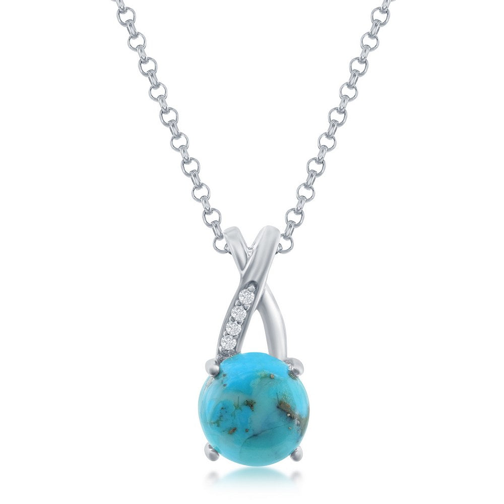 Classic Of New York sterling silver turquoise pendant with a round turquoise stone and delicate chain