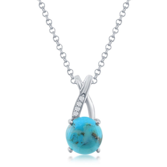 Classic Of New York sterling silver turquoise pendant with a round turquoise stone and delicate chain