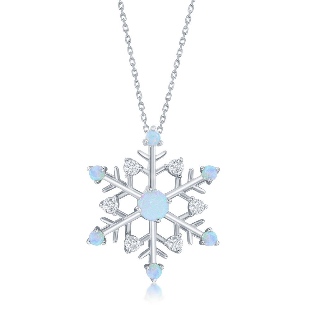 Sterling Silver, White Opal & CZ Snowflake Pendant