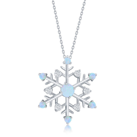 Sterling Silver, White Opal & CZ Snowflake Pendant