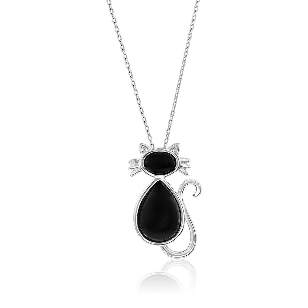 Sterling Silver, Onyx Cat Pendant