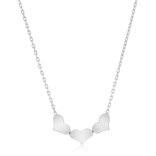Sterling Silver, Small Triple Heart Linked Necklace