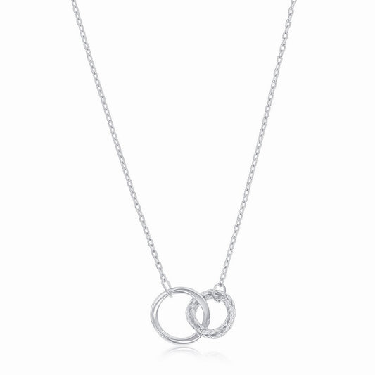Sterling Silver, Polished & Textured, Double Circle Necklace
