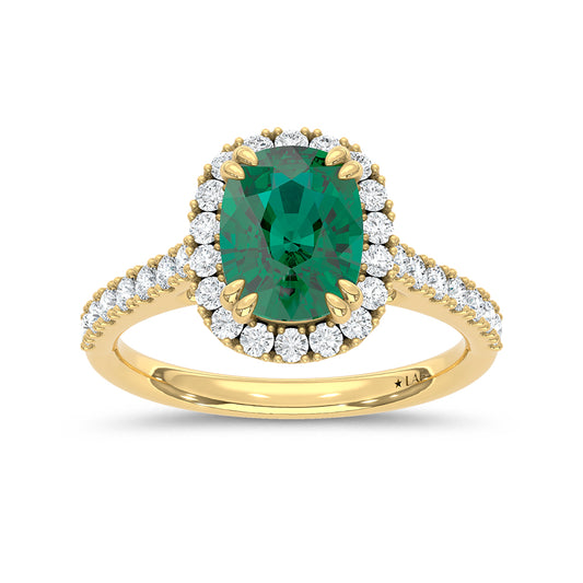 14K Yellow Gold Lab Grown Diamond 2 5/8 CT Cushion Shape Recrystalized Emerald Engagement Ring (Center 2 ct)