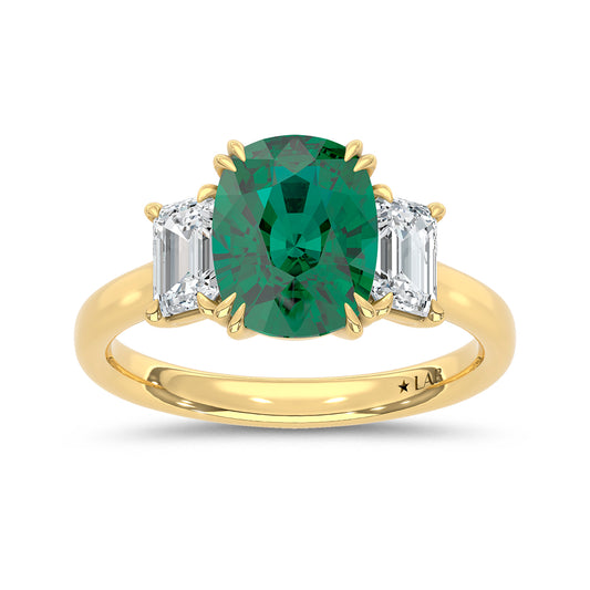 14K Yellow Gold Lab Grown Diamond 3 CT Oval Shape Recrystalized Emerald Engagement Ring (Center 2 ct)