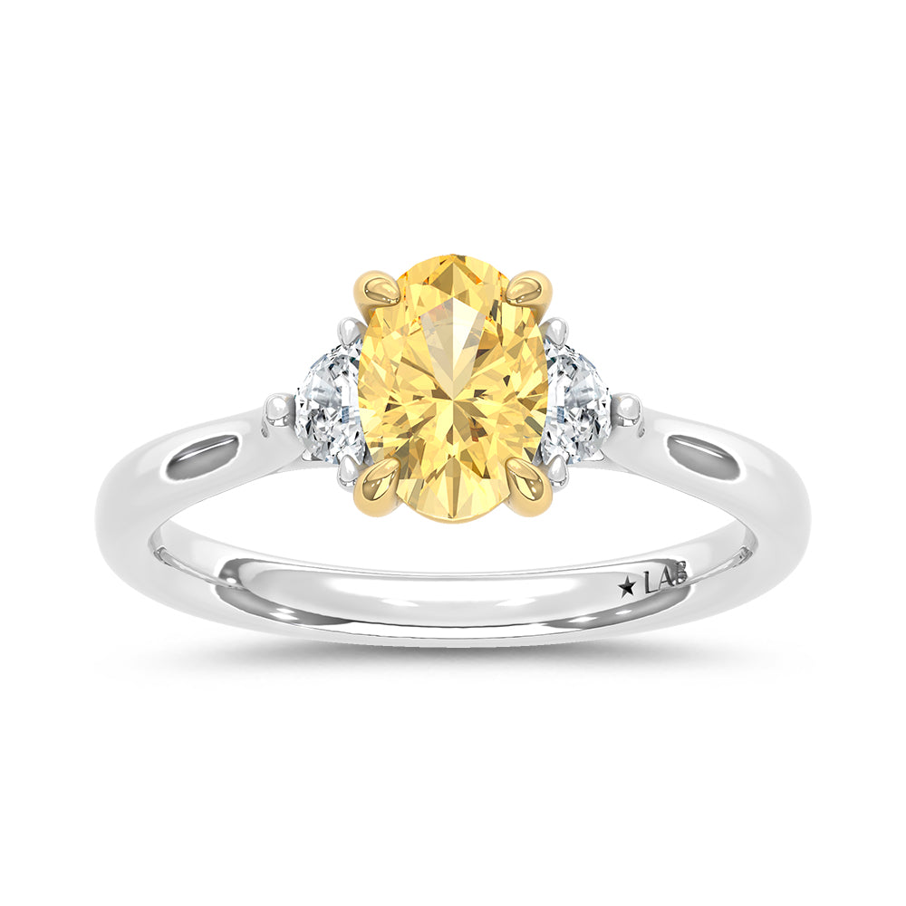 14K Two Tone Gold Lab Grown Diamond 1 1/6 CT Yellow Oval Engagement Ring (Center 1ct)